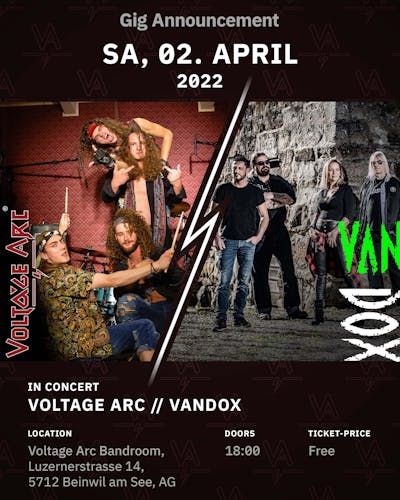 Flyer vom Auftritt am 02.04 von Voltage Arc mit Vandox